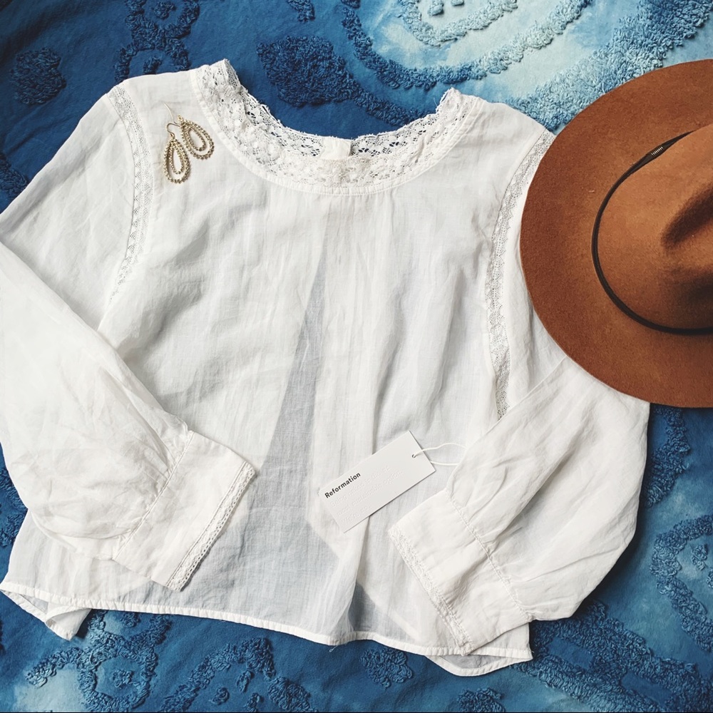 •Reformation• Lottie White Lace Trim Crop Top - Picture 3 of 5